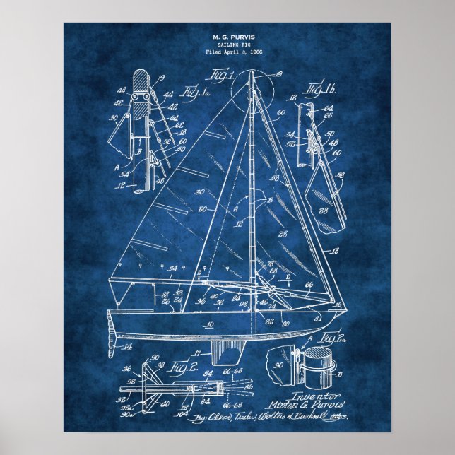 Nautical Wall Decke Sailboat Blueprint #3 Poster (Vorne)