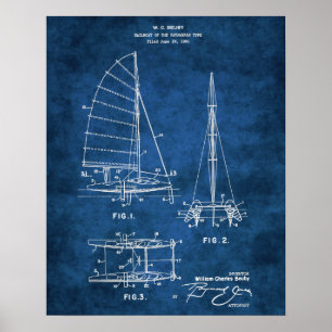 Nautical Wall Decke Sailboat Blueprint #6 Poster
