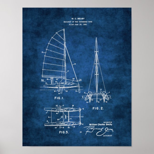 Nautical Wall Decor Nursery Sailboat Blueprint #6 Poster (Vorne)