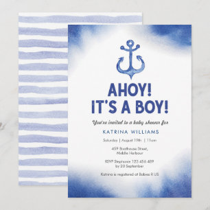 Nautical Watercolor Blue Baby Dusche Einladung