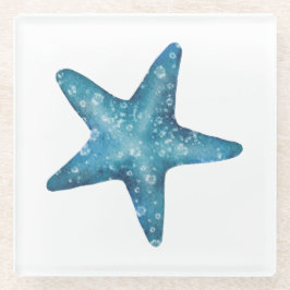 Nautical Watercolor Blue Starfish Glasuntersetzer