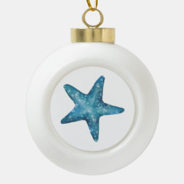 Nautical Watercolor Blue Starfish Keramik Kugel-Ornament