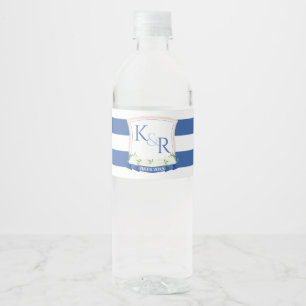 Nautical Watercolor Navy Blue White Wedding Wappen Wasserflaschenetikett