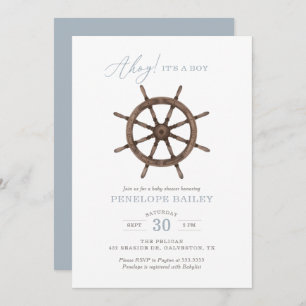 Nautical Watercolor Ship Wheel Baby Shower Invitat Einladung