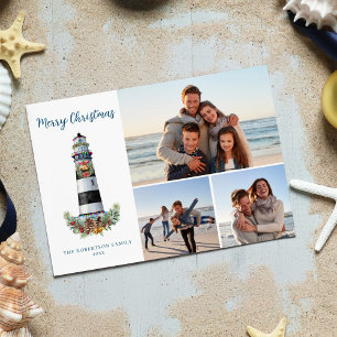 Nautical Watercolor WeihnachtsLeuchtturm 3 Foto Feiertagskarte