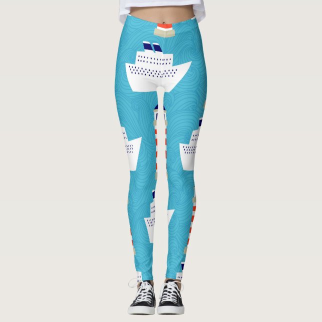 Nautical Waves: Lighthouse Cruiser Muster. Leggings (Vorderseite)