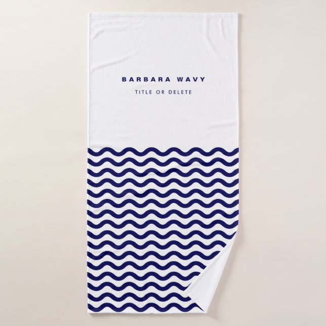 Nautical Waves Navy Blue Trendy Simple Stylish Badehandtuch (Badehandtuch)