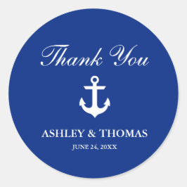 Nautical Wedding Anchor Blue Danke Runder Aufkleber