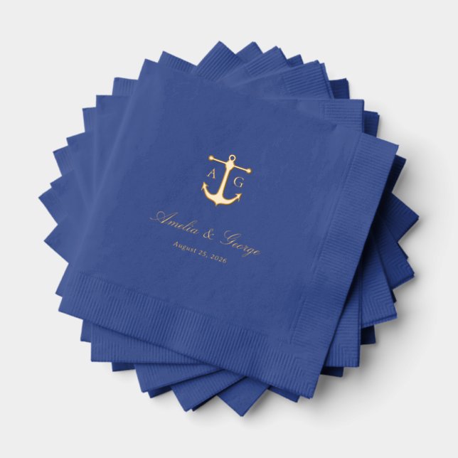Nautical Wedding Anchor Monogram Servietten Mit Folie (Insitu (Gestapelt))