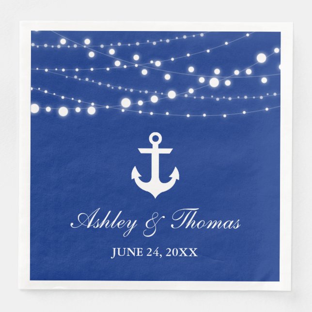 Nautical Wedding Anchor String Lights Blue D Serviette (Vorderseite)
