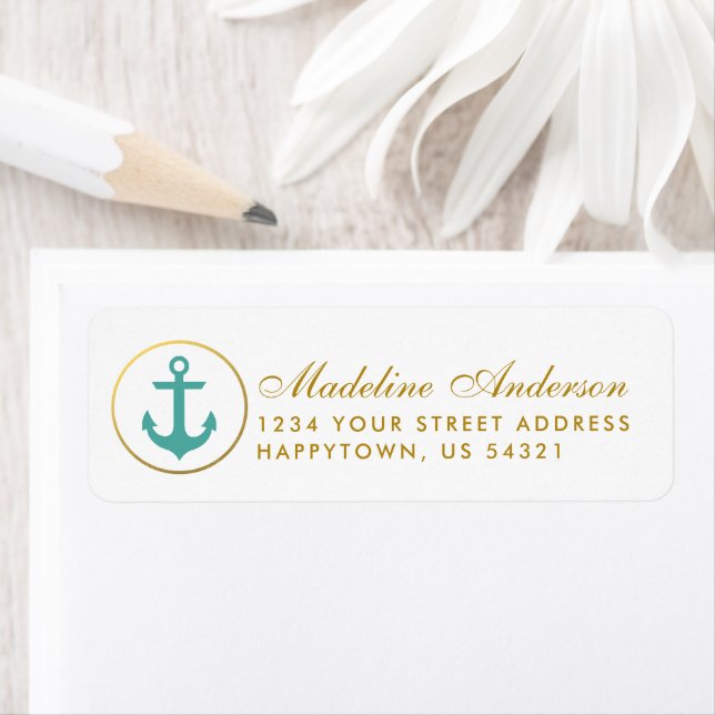 Nautical Wedding Aquamarin Anchor Rücksendeadresse (Insitu)