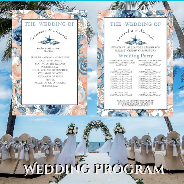 Nautical Wedding Beach Seashell und Rose, Programm (Von Creator hochgeladen)