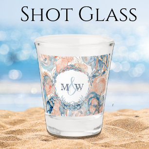 Nautical Wedding Beach Seashell und Rose Schnapsglas