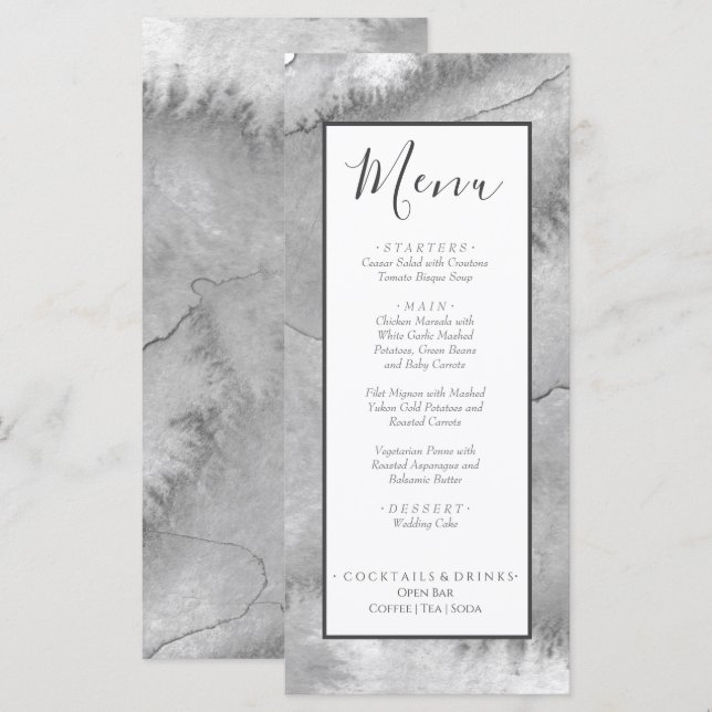 Nautical Wedding Beach Watercolor Pewter Gray Menükarte (Vorne/Hinten)