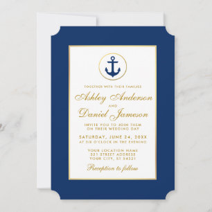 Nautical Wedding Blue Anchor und Gold Einladung W