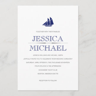 Nautical Wedding Blue Boat mit Segeln nach Maß Einladung