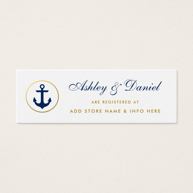 Nautical Wedding Blue Gold Registrierungskarte (Vorderseite)