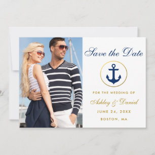 Nautical Wedding Blue Gold Save the Date Foto W