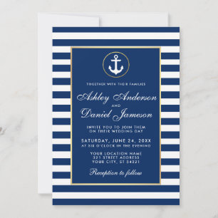 Nautical Wedding Blue Stripes Einladung