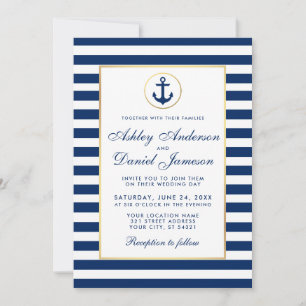Nautical Wedding Blue Stripes Einladung W