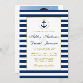Nautical Wedding Blue Stripes laden BG Foto zurück Einladung