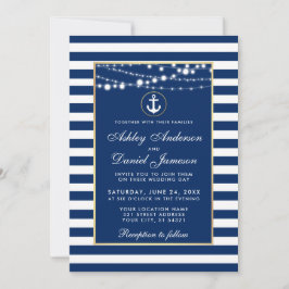 Nautical Wedding Blue Stripes Lights Invite B Einladung