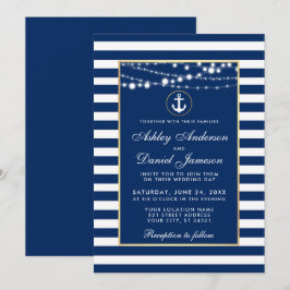 Nautical Wedding Blue Stripes Lights Invite B Einladung