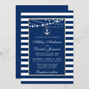 Nautical Wedding Blue Stripes Lights Invite B Einladung