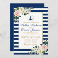 Nautical Wedding Blue Stripes Weiß rosa Blütenfarb