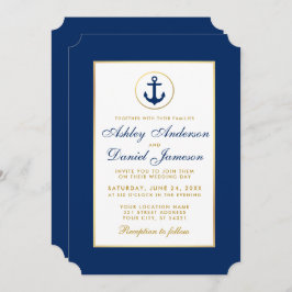 Nautical Wedding Blue und Gold Einladung