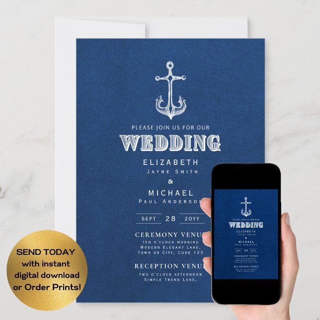 Nautical Wedding Blue White Anchor Digital Einladung (Von Creator hochgeladen)