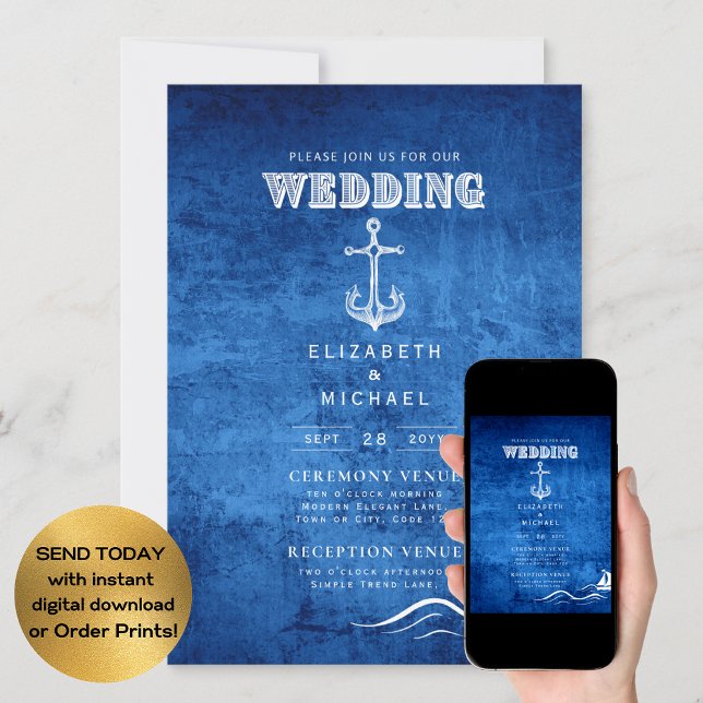 Nautical Wedding Blue White Anchor Digital Einladung (Von Creator hochgeladen)