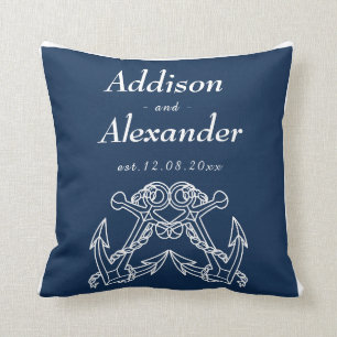 Nautical Wedding Blue White Anchor Names Date Thro Kissen