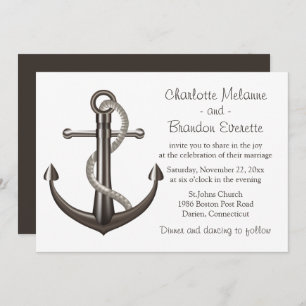 Nautical Wedding Brown Ship Anchor Beach Sailor Einladung