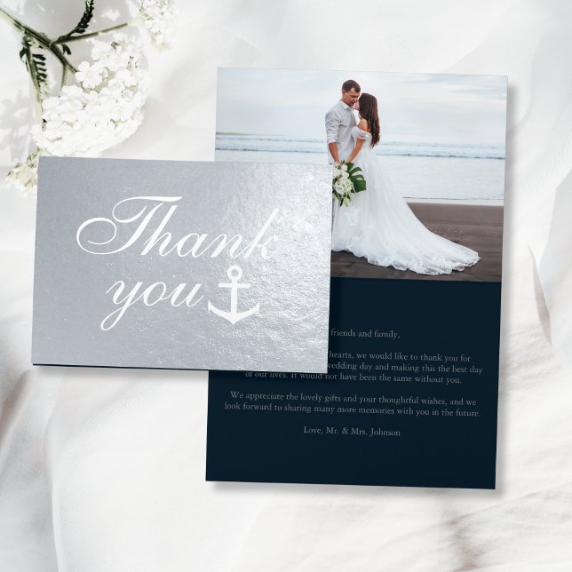 Nautical Wedding Danke, dass Sie Silver Real Folienkarte (Nautical Wedding Thank You Silver Real Foil Card
)