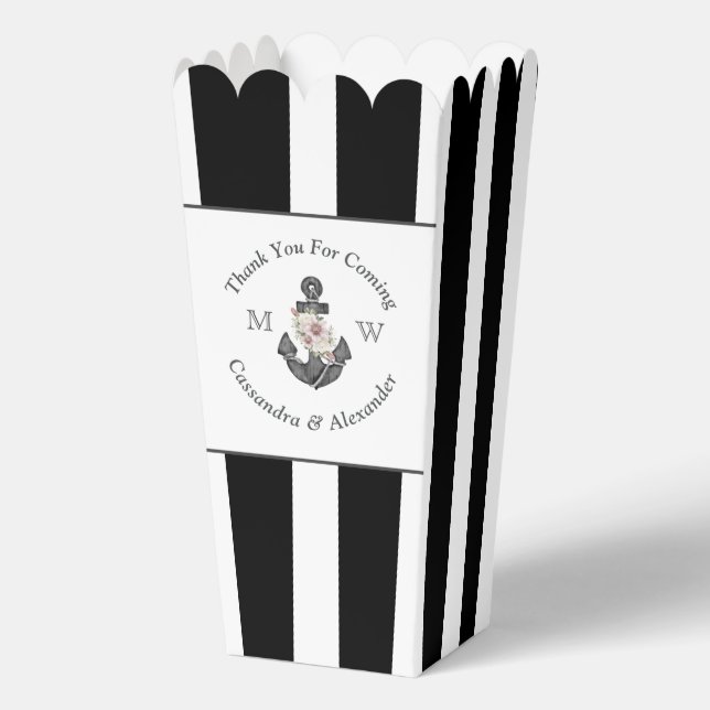 Nautical Wedding Floral Anchor Schwarz-weiß Popcor Geschenkschachtel (Vorderseite)