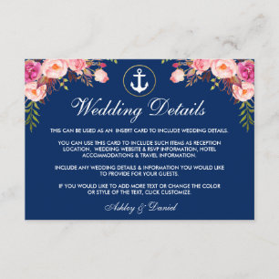 Nautical Wedding Floral Blue Details Beipackkarte Begleitkarte