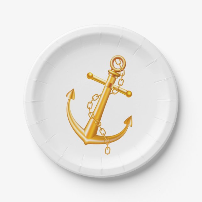 Nautical Wedding Gold Anchor Beach Summer Sailor Pappteller (Vorderseite)