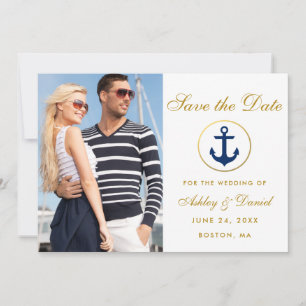 Nautical Wedding Gold Blue Save the Date Foto W