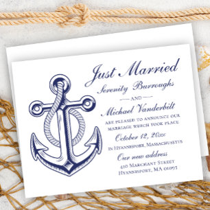 Nautical Wedding Navy Blue Anchor Just Married Einladung