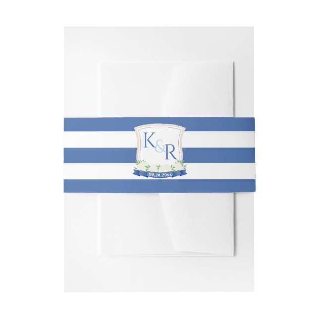 Nautical Wedding Navy White Monogram Wappen Einladungsbanderole (Vorderseite Beispiel)