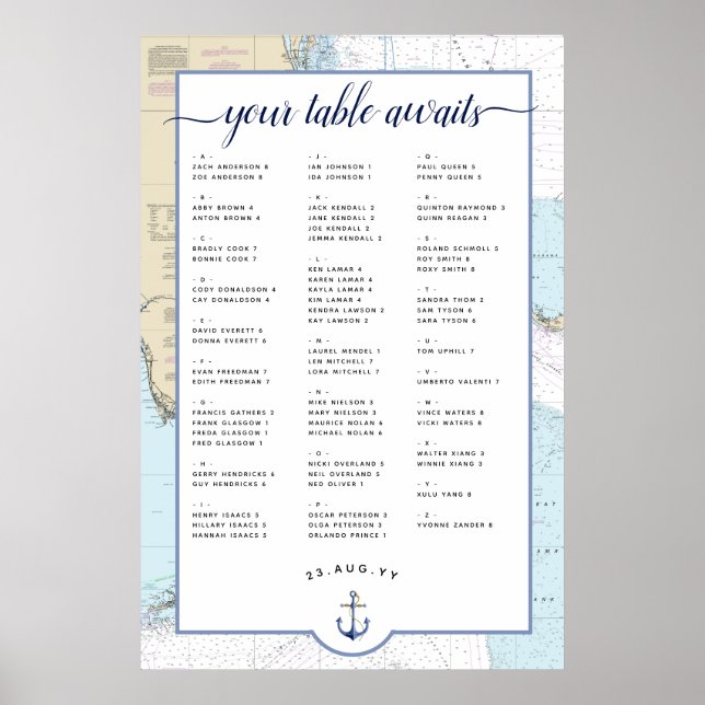 #Nautical #Wedding Seekarte | South #Florida Poster (Vorne)