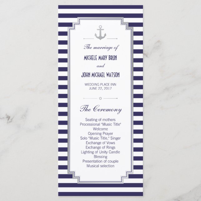 Nautical Wedding Silver Custom Program Rack Cards Programm (Vorderseite)