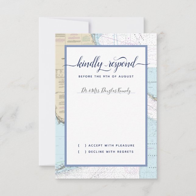 #Nautical #Wedding South #Florida w/Guest Name RSVP Karte (Vorderseite)