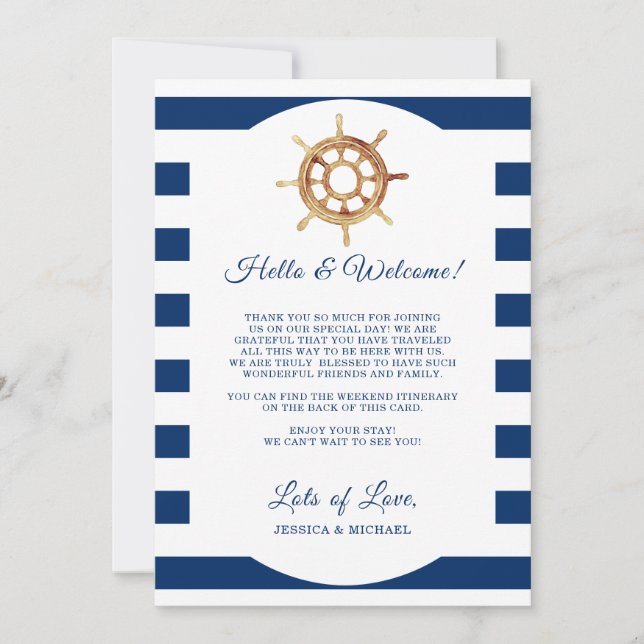Nautical Wedding Welcome Letter - Flugkarte Einladung (Vorderseite)