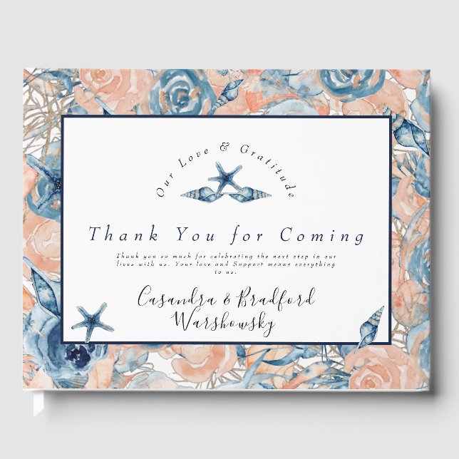 Nautical Wedtical Beach Muschel Blume Rose Gästebuch (Vorderseite)