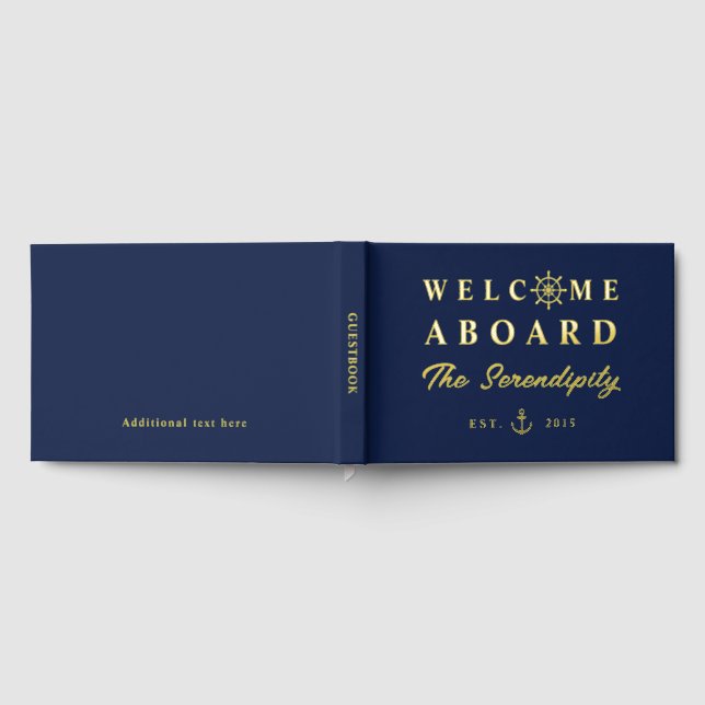 Nautical Welcome Aboard Add Name Boat Gästebuch (Voll)