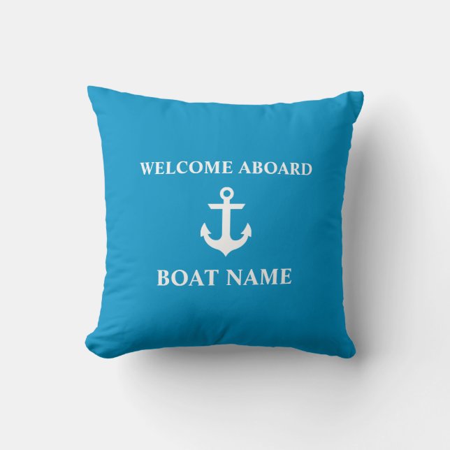 Nautical Welcome Bard Bootname Malibu Blue Kissen (Vorderseite)