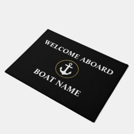 Nautical Welcome Boat Name Black Gold Door Mat Fußmatte