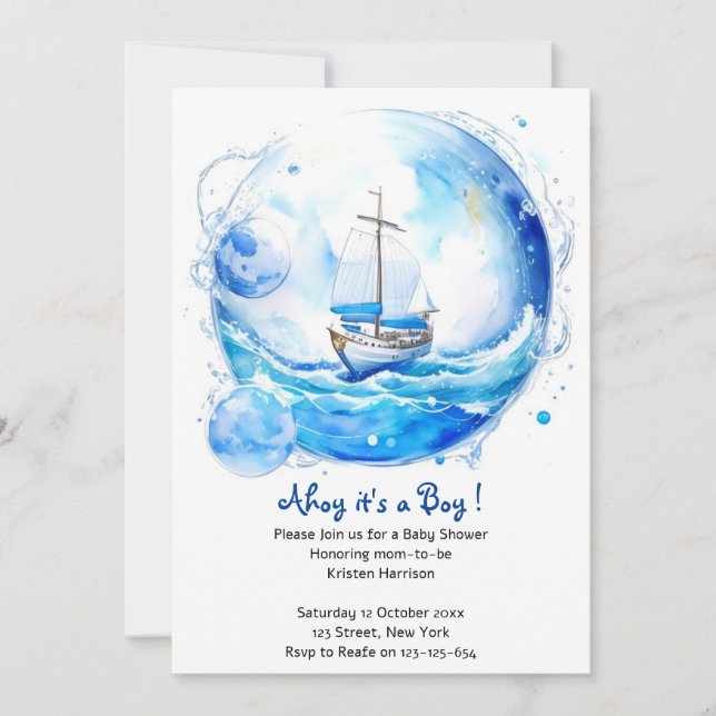 Nautical Welcome Party: Boy Baby Shower Einladung (Vorderseite)